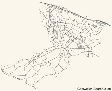 Alman bölgesel başkenti Saarbrucken, Almanya 'nın GERSWEILER DISTRICT kentsel yol haritasının ayrıntılı seyrüsefer kara hatları klasik bej arka planda