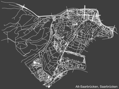 Alman bölgesel başkenti Saarbrucken, Almanya 'nın ALT-SAARBRCKEN DISTRICT' in şehir caddeleri haritası üzerinde ayrıntılı olumsuz seyrüsefer.