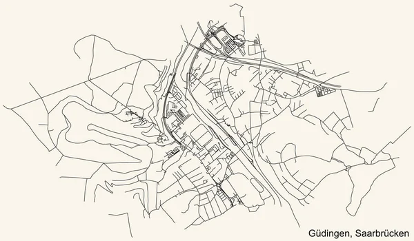 Detaillierte Navigation Schwarze Linien Stadtstraßenplan Der Gdingen District Der Landeshauptstadt — Stockvektor