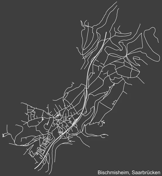 Alman bölgesel başkenti Saarbrucken, Almanya 'nın BISCHMISHEIM DISTRICT' in şehir caddeleri haritası, koyu gri arka plan üzerine ayrıntılı olumsuz navigasyon.