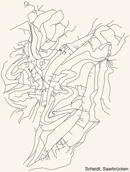 Detaillierte Navigation Schwarze Linien Stadtstraßenplan Des Scheidt District Der Landeshauptstadt — Stockvektor
