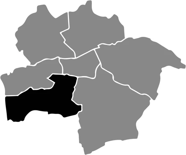 德国哈姆灰色行政地图内的Pelkum District黑色平面突出显示空白位置图 — 图库矢量图片