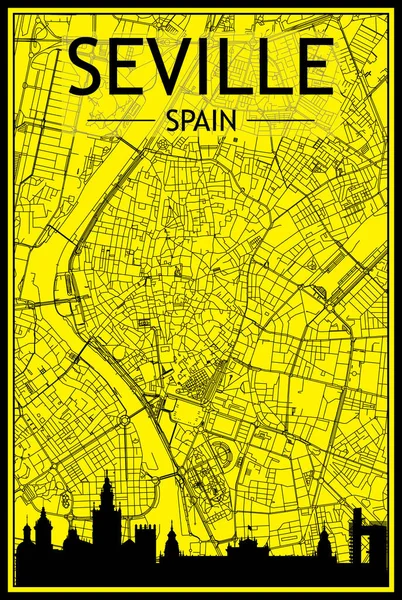 황금으로 포스터에는 파노라마 모양의 스카이라인 스페인의 Madrid 의노랗고 손으로 네트워크가 — 스톡 벡터