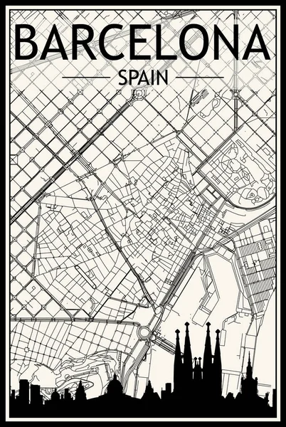 라이트 프린트 포스터에는 파노라마로 스카이라인 손으로 네트워크가 스페인 바스카 시내의 — 스톡 벡터
