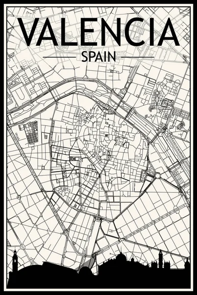 라이트 프린세스 포스터에는 파노라마로 스카이라인 손으로 네트워크가 스페인 시내의 빈티지 — 스톡 벡터