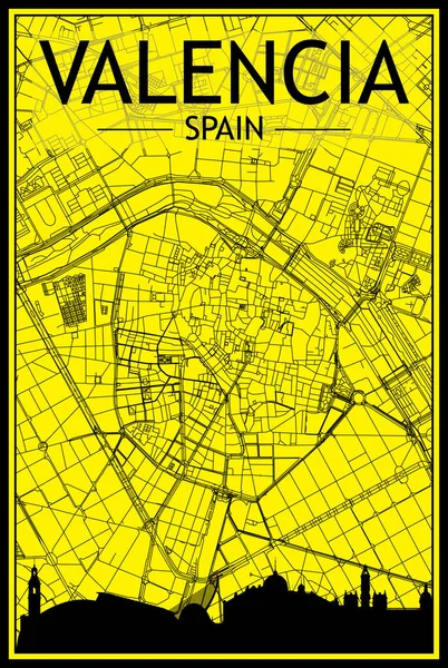 Goldenes Stadtplakat Mit Panoramischer Skyline Und Handgezeichnetem Straßennetz Auf Gelb — Stockvektor