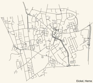 Alman bölgesel başkenti Herne, Almanya 'nın EICKEL DISTRICT kentinin klasik bej arkaplanlı kentsel yol haritasının ayrıntılı navigasyon siyah hatları