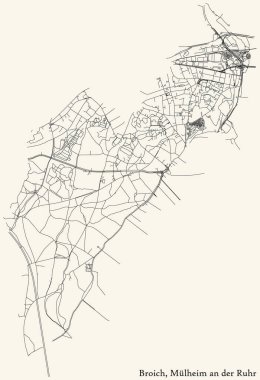 Alman bölgesel kenti Mulheim an der Ruhr 'un BROICH DISTRICT şehir haritasının ayrıntılı seyir çizgileri