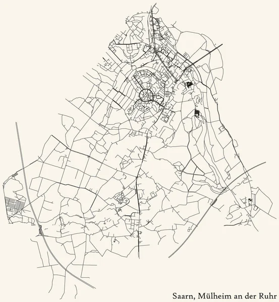 Navegação Detalhada Black Lines Urban Street Roads Mapa Saarn District — Vetor de Stock