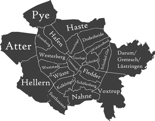 Vetor Plano Cinza Escuro Mapa Administrativo Osnabrck Alemanha Com Etiquetas — Vetor de Stock