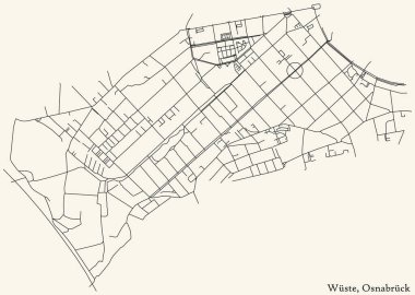 Alman bölgesel başkenti Osnabrck, Almanya 'nın WSTE DISTRICT kentinin klasik bej arkaplanlı kentsel yol haritasının ayrıntılı navigasyon siyah hatları