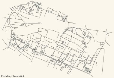 Alman bölgesel başkenti Osnabrck, Almanya 'nın FLEDDER DISTRICT kentinin klasik bej arkaplanlı kentsel yol haritasının ayrıntılı navigasyon siyah hatları