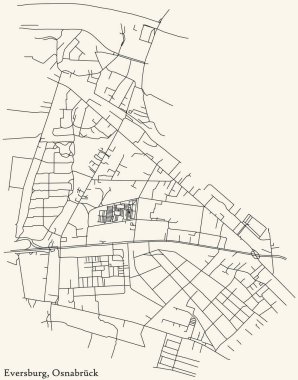 Alman bölgesel başkenti Osnabrck, Almanya 'nın klasik bej arka planında yer alan HersBURG DISTRICT şehir haritasının ayrıntılı navigasyon siyah hatları