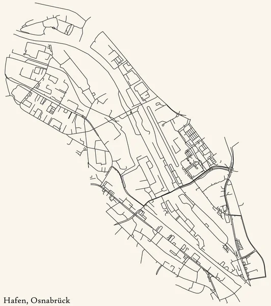 Detaillierte Navigation Schwarze Linien Stadtstraßenplan Des Hafen District Der Landeshauptstadt — Stockvektor
