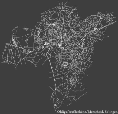 Alman bölgesel başkenti Solingen, Almanya 'nın OHLIGS-AUFDERHHE-MERSCHEID DISTRICT' in şehir caddelerinin haritası