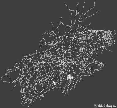 Alman bölgesel başkenti Solingen, Almanya 'nın WALD DISTRICT' in şehir caddeleri haritası üzerinde koyu gri arka plan üzerinde ayrıntılı bir olumsuz navigasyon