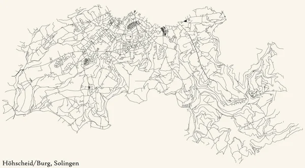 Detaillierte Navigation Schwarze Linien Stadtstraßenplan Des Burg Hhscheid District Der — Stockvektor