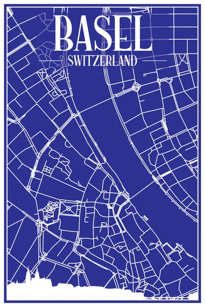 Техническая Распечатка Городского Плаката Панорамным Горизонтом Нарисованной Вручную Сетью Улиц — стоковый вектор