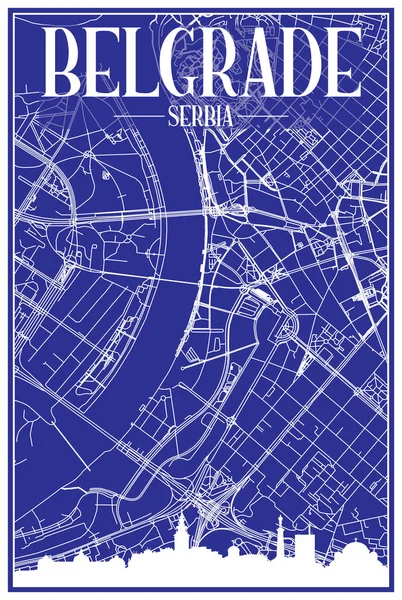 Technical Drawing Printout City Poster Panoramic Skyline Hand Drawn Streets — ストックベクタ