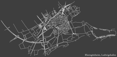 Alman bölgesel başkenti Ludwigshafen am Rhein 'in RHEINGNHEIM DISTRICT kentsel yol haritasının ayrıntılı olumsuz seyrüsefer beyaz çizgileri, koyu gri arka plan üzerine Almanya