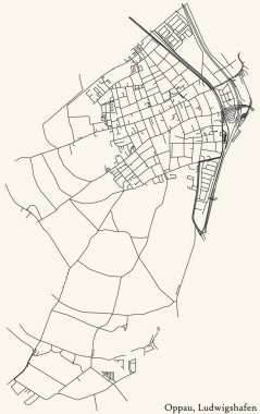 Alman bölgesel başkenti Ludwigshafen am Rhein 'in OPPAU DISTRICT şehir haritasının ayrıntılı seyir çizgileri