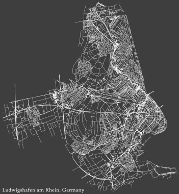 Alman bölgesel başkenti LUDWIGSHAFEN AM RHEIN 'in şehir haritası, koyu gri arka planda GERMANY