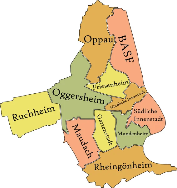 Pastel Flat Vector Administrative Map Ludwigshafen Rhein Γερμανία Ετικέτες Ονομάτων — Διανυσματικό Αρχείο