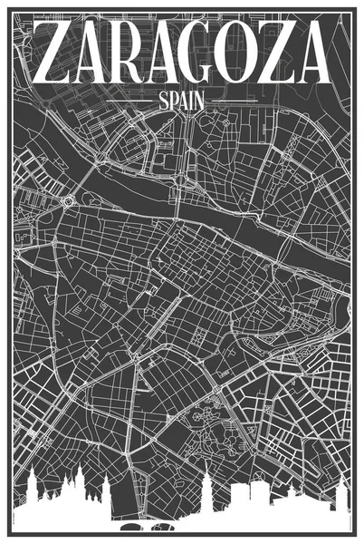 스페인자라 시내의 어두운 배경에 파노라마로 스카이라인 손으로 네트워크가 어두운 포스터 — 스톡 벡터