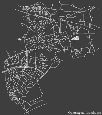 Alman bölgesel başkenti Leverkusen, Almanya 'nın QuETTINGEN DISTRICT kentsel yol haritasının ayrıntılı olumsuz seyrüsefer beyaz çizgileri koyu gri arka planda