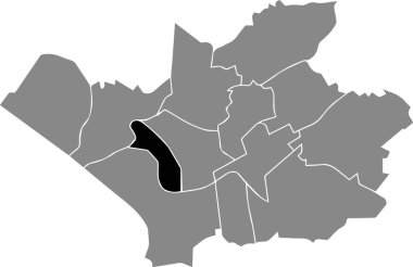 Black flat blank highlighted location map of the BRRIG DISTRICT inside gray administrative map of Leverkusen, Germany