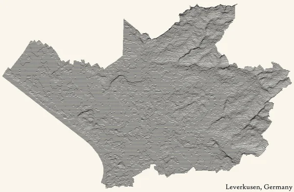 Topografische Reliëfkaart Van Stad Leverkusen Duitsland Met Zwarte Contourlijnen Vintage — Stockvector