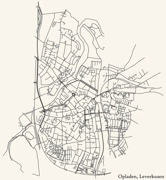 Detaillierte Navigation Schwarze Linien Stadtplan Der Opladen District Der Landeshauptstadt — Stockvektor