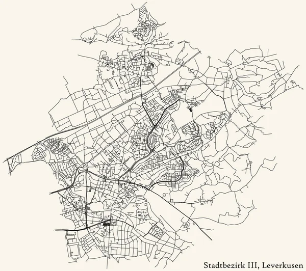 Detailed Navigation Black Lines Urban Street Roads Map Stadtbezirk Iii — Vetor de Stock