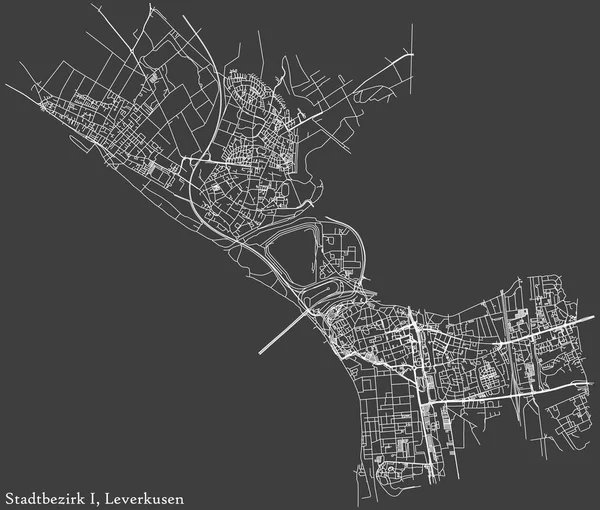 Detailed Negative Navigation White Lines Urban Street Roads Map Stadtbezirk — Stockvektor
