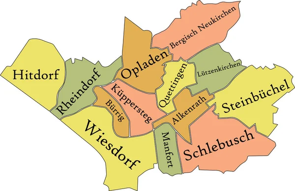 Pastel Flat Vector Administrative Map Leverkusen Germany Name Tags Black —  Vetores de Stock