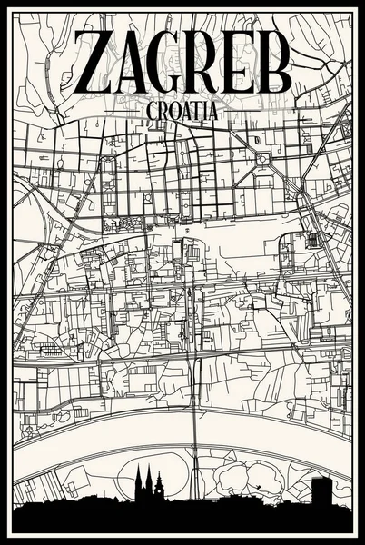 Light Printout City Poster Panoramic Skyline Hand Drawn Streets Network — ストックベクタ