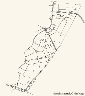 Alman bölgesel başkenti Oldenburg, Almanya 'nın GERICHTSVIERTEL DISTRICT' in şehir caddelerinin detaylı haritası klasik bej arka planda