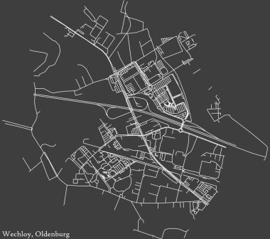 Alman bölgesel başkenti Oldenburg, Almanya 'nın WECHLOY DISTRICT' inin koyu gri arka plan üzerindeki şehir caddeleri haritası