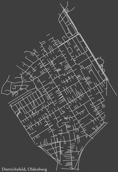 Detailed Negative Navigation White Lines Urban Street Roads Map Dietrichsfeld — Vetor de Stock