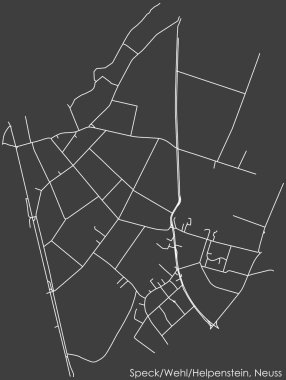 Almanya 'nın bölgesel başkenti Neuss' un SPECK-WEHL-HELPENSTEIN DISTRICT kentsel yol haritasının ayrıntılı olumsuz navigasyon beyaz çizgileri koyu gri arka planda