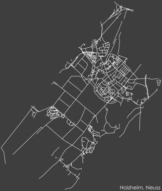 Alman bölgesel başkenti Neuss, Almanya 'nın HolLZHEIM DISTRICT kentsel yol haritasının ayrıntılı olumsuz seyrüsefer beyaz çizgileri koyu gri arka planda