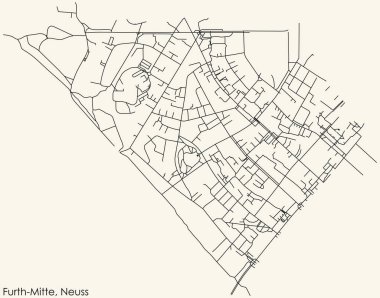 Almanya 'nın başkenti Neuss' un FURTH-MITTE DISTRICT kentsel yol haritasının ayrıntılı seyir çizgileri