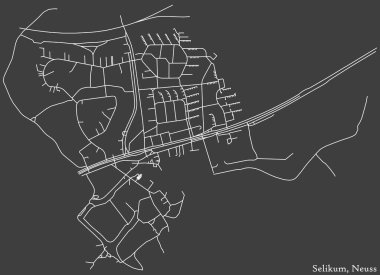 Alman bölgesel başkenti Neuss, Almanya 'nın SELIKUM DISTRICT kentsel yol haritasının ayrıntılı olumsuz seyrüsefer beyaz çizgileri koyu gri arka planda
