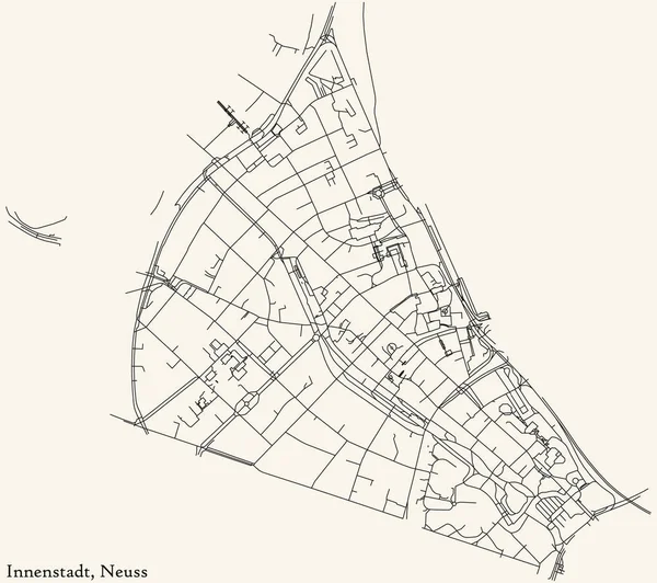 Detailed Navigation Black Lines Urban Street Roads Map Innenstadt Zentrum —  Vetores de Stock