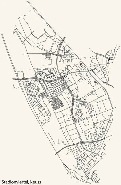 Navegação Detalhada Black Lines Urban Street Roads Mapa Stadionviertel District — Vetor de Stock