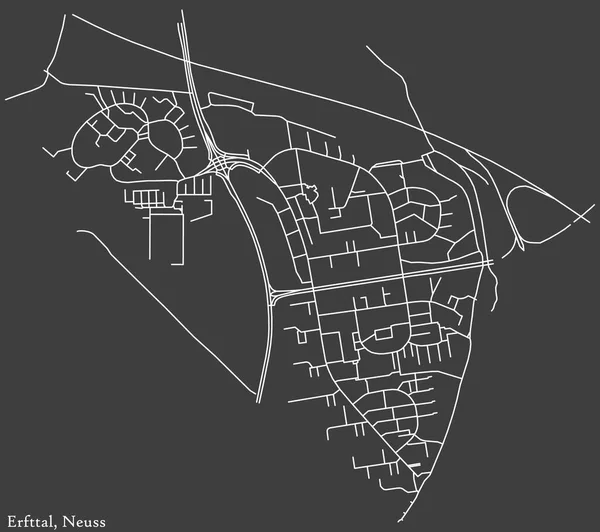 Alman bölgesel başkenti Neuss, Almanya 'nın ERFTTAL DISTRICT' nin şehir caddeleri haritası üzerinde koyu gri arka plan üzerine ayrıntılı olarak olumsuz navigasyon beyaz çizgileri