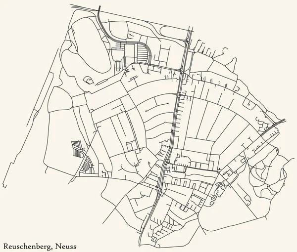 Navegação Detalhada Black Lines Urban Street Roads Mapa Reuschenberg District — Vetor de Stock