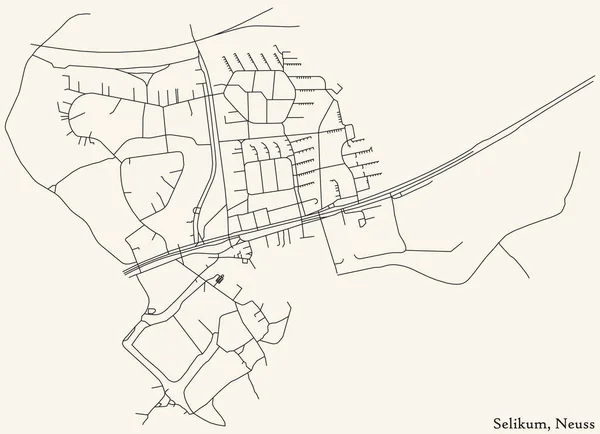 Detaillierte Navigation Schwarze Linien Stadtstraßenplan Des Selikum District Der Landeshauptstadt — Stockvektor