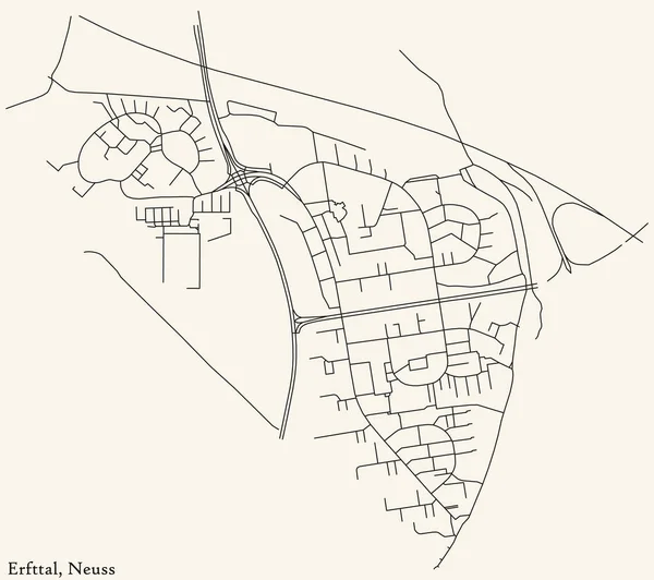 Alman bölgesel başkenti Neuss, Almanya 'nın ERFTTAL DISTRICT kentinin klasik bej arkaplanlı kentsel yol haritasının ayrıntılı navigasyon siyah hatları