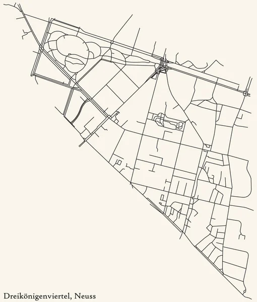 Detaillierte Navigation Schwarze Linien Stadtstraßenplan Des Dreiknigenviertel District Der Landeshauptstadt — Stockvektor